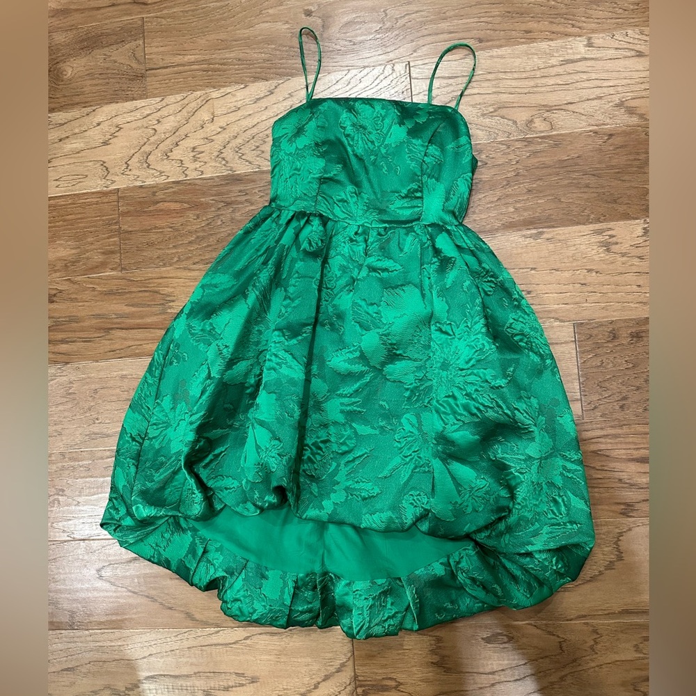 Anthropologie green embossed taffeta cocktail dress